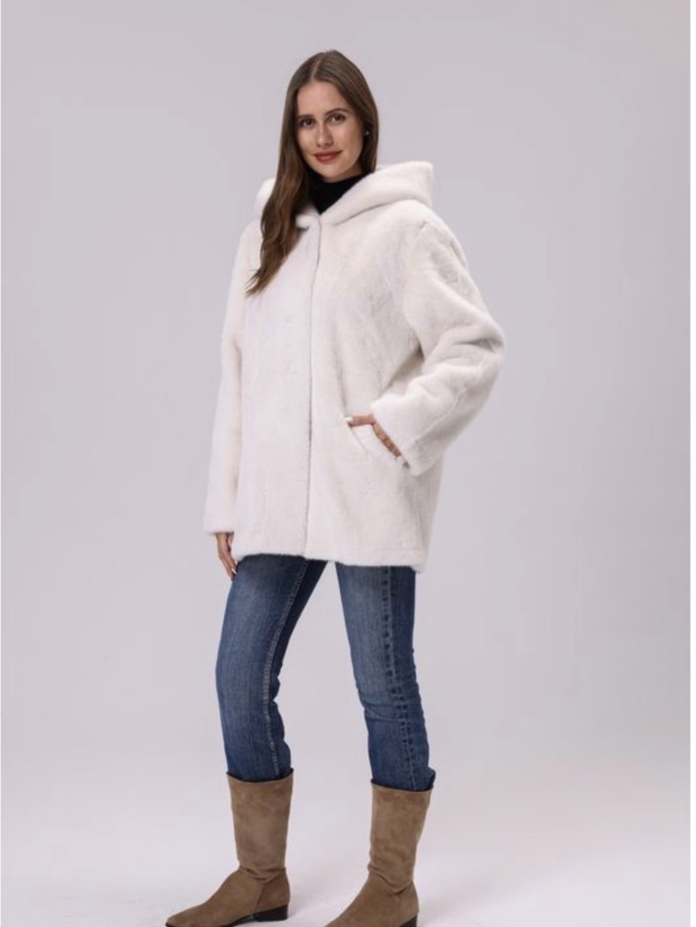 Plush Hooded Teddy Coat in White